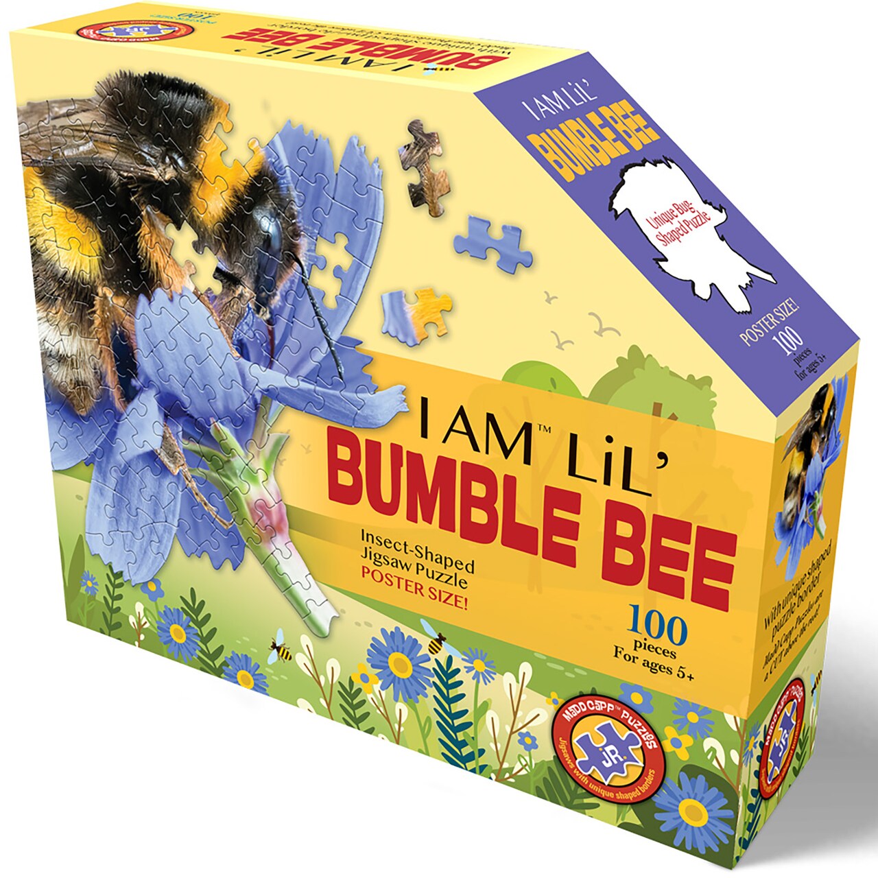 Madd Capp LiL' BUMBLE BEE 100 Piece Jigsaw Puzzle For Ages 5 And Up - 4023 - Unique Animal-Shaped, Poster-Sized When Completed, Pieces Are Oversized For Easy Handling, Includes Educational Madd Capp Fun Facts
